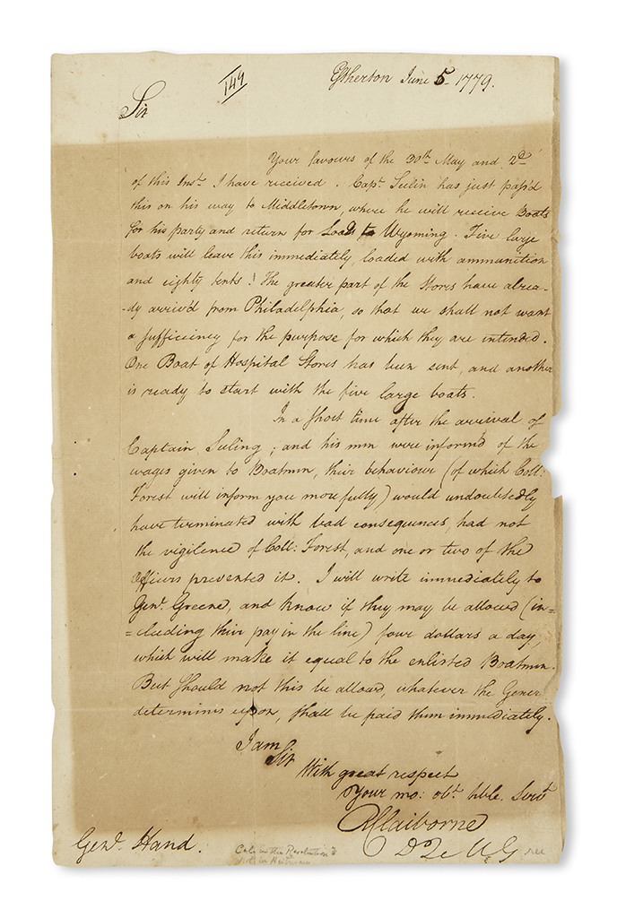 (AMERICAN REVOLUTION--1779.) Group of 3 letters to General Edward Hand.